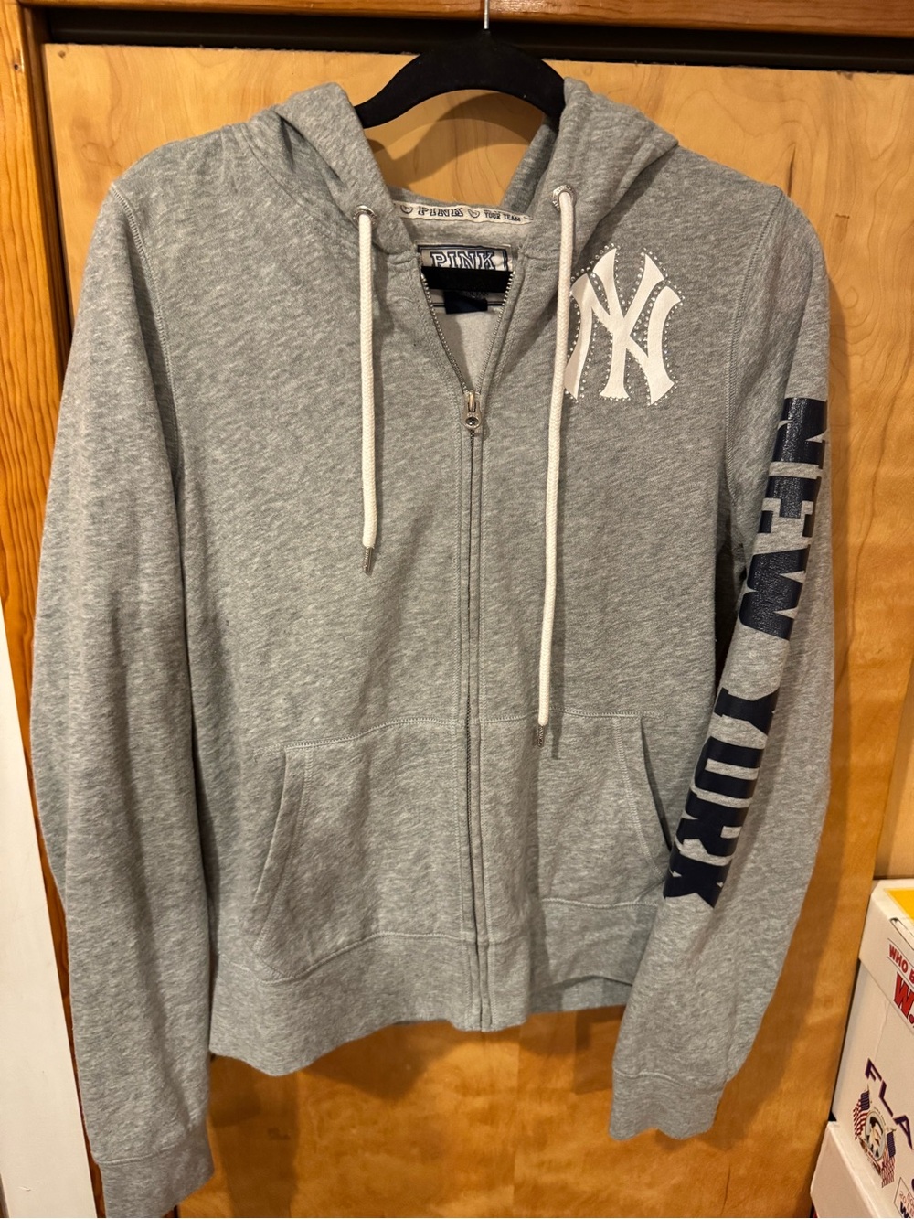 Y2K PINK Victoria's Secret Gray Zip-Up Hoodie with White NY Logo